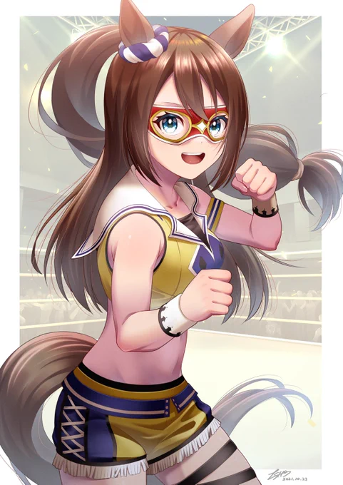 9日目「エルコンドルパサー×プロレス」

「観てーるだけは飽きまシタッ!私もバトりたいデース!」

直近の中では一番上手く塗れた気がする!🎉

#ウマ娘
#ウマ娘プリティダービー 