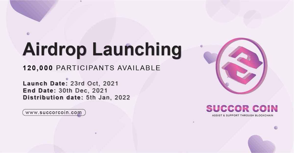 We are very excited to announce that We have Successfully launched our Airdrop. Join our Airdrop and invite your friends and family to earn more.

🧳 Joining reward : 20,000 SUCCOR ($10)

👩‍👦 Referral Reward : 5000 SUCCOR $(2.5)