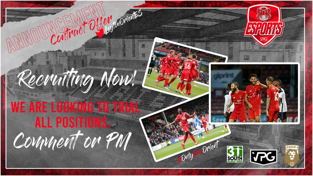 Leyton Orient Esports 🔴⚫

For Fifa 22 PS5 ⚽ 
VPG EU League 1 PS5 🇪🇺
VPG England Premier League PS5 🏴󠁧󠁢󠁥󠁮󠁧󠁿

🗓️ Mondays, Tuesdays and Thursdays.

We are seeking a GK for Sunday's final Trial session.

discord.gg/sZPQj6tf