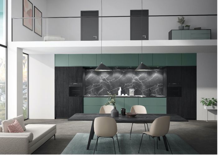 Embrace colour with a @rotpunkt_uk kitchen in Fenix Green and Sherwood Black. The deep, rich colour combination is elegant yet contemporary. Visit our showroom to see our @rotpunktuk display kitchens. #newkitchen #germankitchen #greenkitchen #blackkitchen #kitchendesign