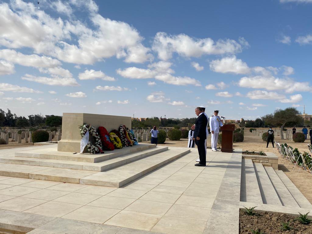 AusAmbEgy's tweet photo. An honour to represent 🇦🇺 at the joint UK &amp; German Commemoration of the Battle of El Alamein. Over the campaign 2,694 Australians from the 9th Division were wounded or killed, 1/5 of the Eighth Army's total casualties. #LestWeForget @UKinEgypt @NZinEgypt  @AWMemorial https://t.co/eo2T6mUIFj