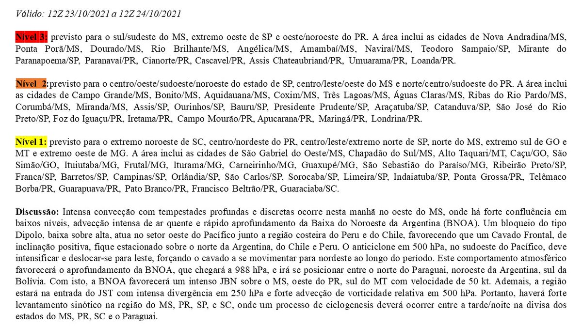 prevots_svr's tweet photo. Previsão convectiva de hoje (23/10/2021), válida até às 12Z de 24/10/2021. https://t.co/ryxvPz9icj