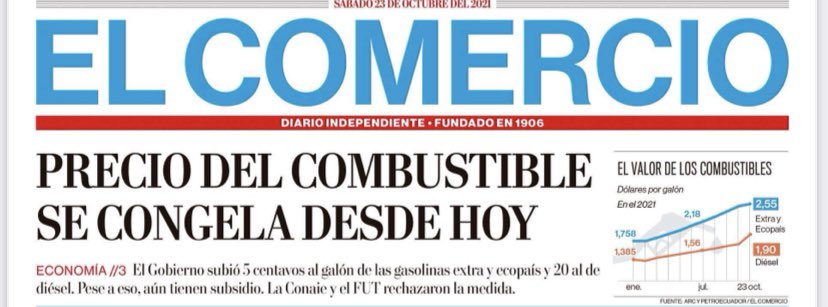 OrlandoPerezEC's tweet photo. ‼️¿CONGELA?‼️
Como si a todos los periódicos les dieron la misma instrucción: titulen CONGELAR, porque nada subió, todo queda como antes, pero la realidad es que se trata de un #Paquetazo y los #COMBUSTIBLES son más caros desde hoy!
¿#Gasolinazo o #Gasolinasso? https://t.co/kY584oyxQv