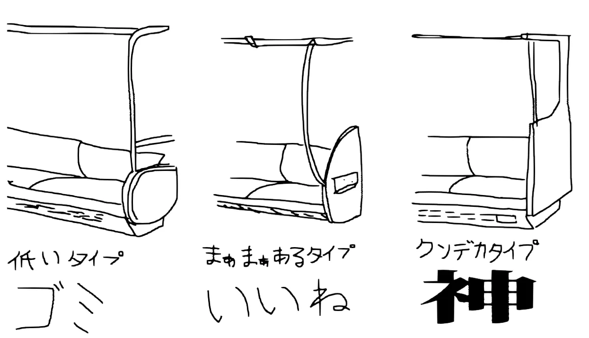 電車の座席の仕切り部分の大きさについてわかって欲しい！大きい方がいい！