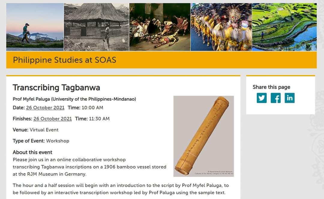 AMRagragio's tweet photo. #Baybayin #Philippinescripts #Austronesian Looks legit! Transcribing Tagbanwa is officially in the events line-up of Philippine Studies at @SOAS. I can say that this workshop/lecture by @HalOdetta will be so much more than just learning how to decipher scripts... 1/2 https://t.co/vq3ivQjv0x