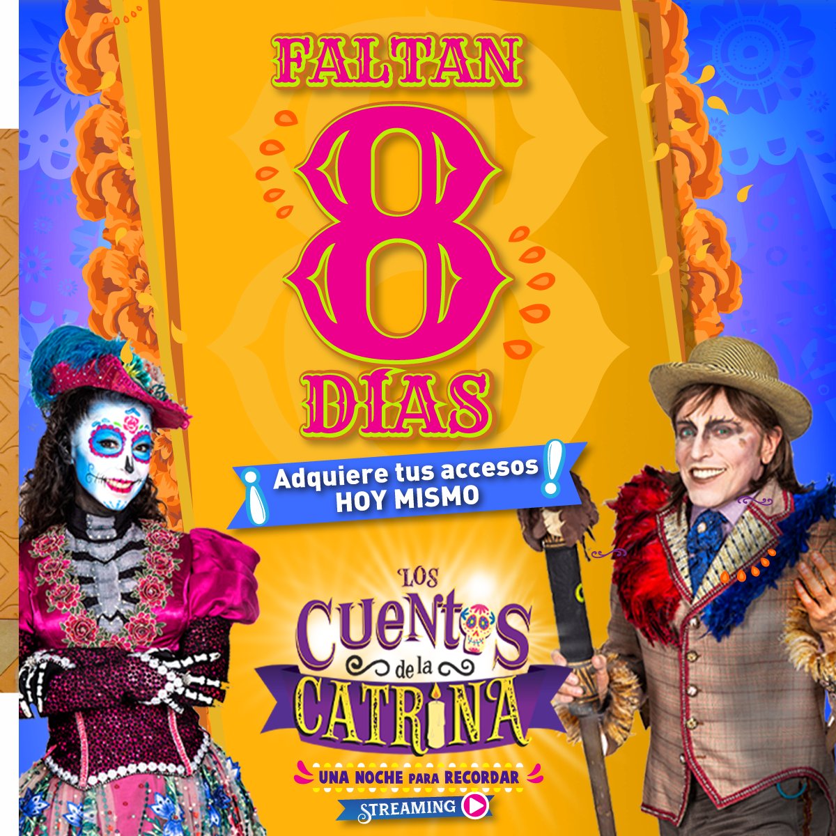 ¡Faltan 8 DÍAS para que nuestro portal se abra! Es tiempo de planear una noche para recordar y disfrutar de una divertidísima aventura de Día de Muertos. No esperes al último momento y adquiere hoy mismo tu acceso, haciendo click en este enlace ➡️ bit.ly/3zvDLXo
