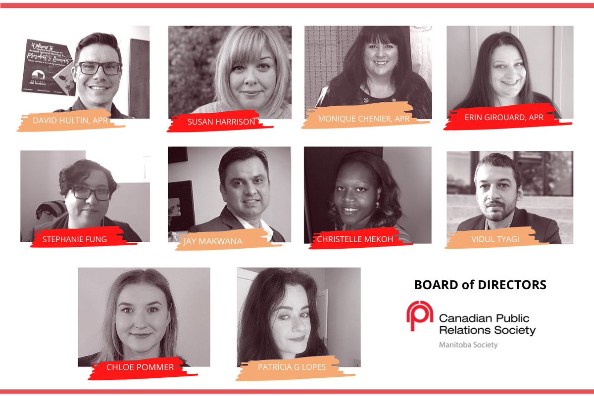 CPRSManitoba's tweet photo. Meet our Board of Directors, 2021-2022. 

We're excited to welcome this year's Student Liaisons, Vidul Tyagi, Chloe Pommer and Patrícia García Lopes on the CPRS Board!

https://t.co/hnUukd8RHn

#MBCommunicators https://t.co/peY3dxstiC
