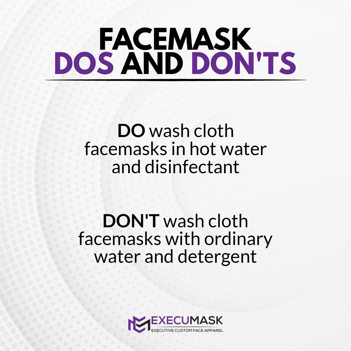 execustyle_'s tweet image. Still on facemask safety, here's a tip on cleaning your reusable/cloth face masks so they're sanitary when you have to use them again.

Did you wear a facemask out today? 👀
------
🌐 execumask.com
.
#stylishmask #execumask #execustyle #adultfacemask #wearingmask