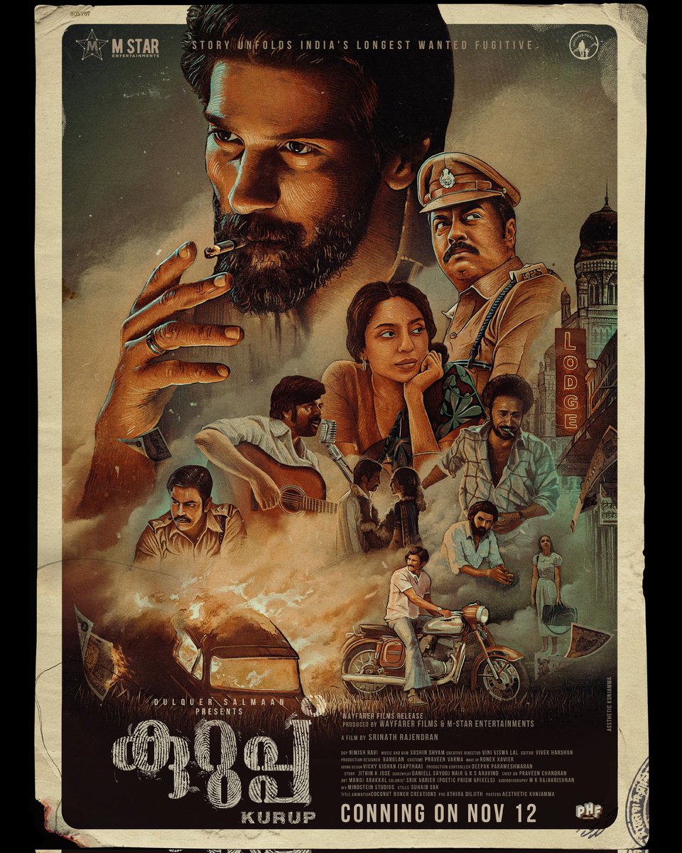 DQClubOfficial's tweet photo. At long last, we are ready. The magnum opus that is Kurup, is slated to release in theaters all across the world. November 12th. It is “conning” soon.  #കുറുപ്പ് #குருப் #కురుప్ #ಕುರುಪ್ #कुरुपु #Kurup https://t.co/9KawXB4oXd