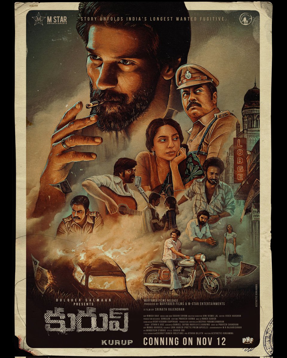 DQsWayfarerFilm's tweet photo. At long last, we are ready. The magnum opus that is Kurup, is slated to release in theaters all across the world. November 12th. It is “conning” soon.  #കുറുപ്പ് #குருப் #కురుప్ #ಕುರುಪ್ #कुरुपु #Kurup #Nov12  #DulquerSalmaan @dulQuer https://t.co/aLU3sLgC7F