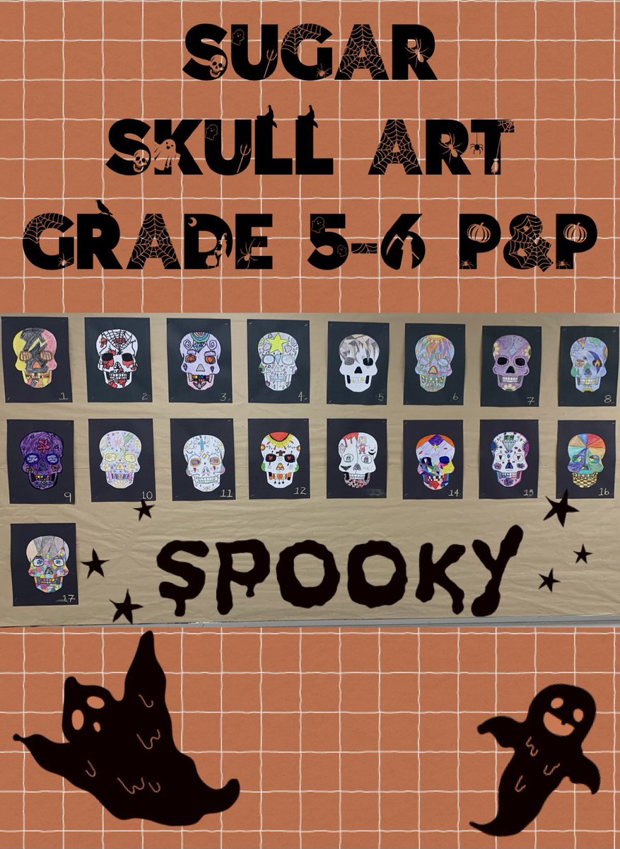 StEdwardKings2's tweet image. Sugar skull art work from the grade 5/6 class. #hauntinglybeautiful @niagaracatholic @StEdwardKings2