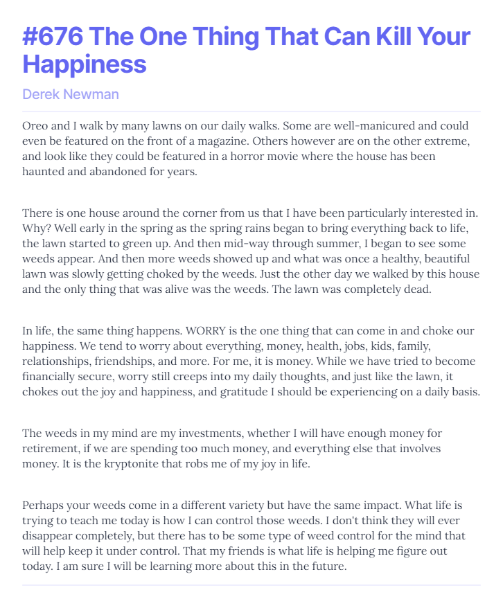 #676 The One Thing That Can Kill Your Happiness