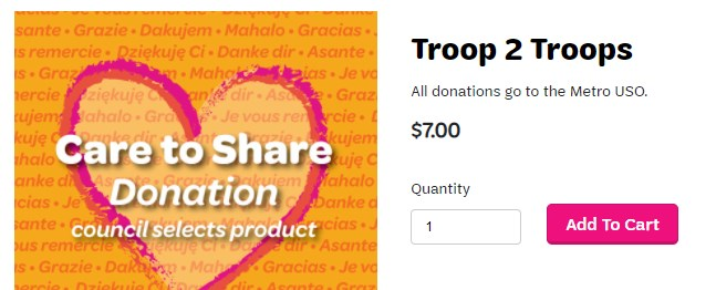lisamarieotto's tweet photo. Donate to the military through my Girl Scout! For $7.00, a Girl Scout will take chocolate and nuts to the @USOMetroDC .  Support two troops at once!  Scroll down until you see "Troop 2 Troops" donations: https://t.co/rmWAo7bSvp https://t.co/pPiIdsjnV1