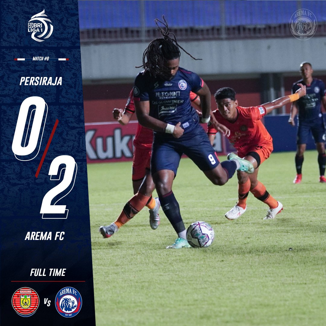 AremafcOfficial's tweet photo. Tiga Poin Lagi 🦁✊💙
Skor akhir, Persiraja 0️⃣-2️⃣ Arema FC.

Persiraja
⚽ -

Arema FC
⚽ M. Rafli | 4'
⚽ C. Fortes | 56'

#solidarity
#aremafc #aremania #SalamSatuJiwa #AremaDay #PersirajaVsArema #BRILiga1 #DukungDariRumah https://t.co/BeaK3Atv0F