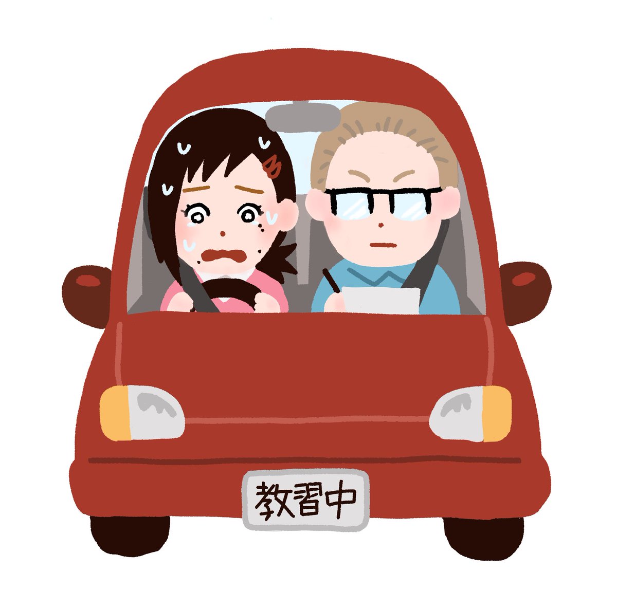 higashiyama kobeni 1boy 1girl car black hair motor vehicle glasses ground vehicle  illustration images