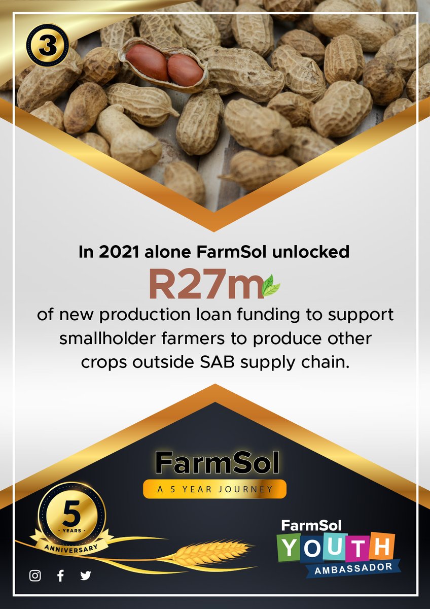 FarmSolHoldings's tweet photo. FarmSol: a 5 year journey
In 2021 alone @FarmSolHoldings unlocked R 27m of new production loan funding to support smallholder farmers to produce other crops outside SAB supply chain.
https://t.co/DbH9w1oFfK #farmsol #agriculture https://t.co/WtUg8Dw1BZ