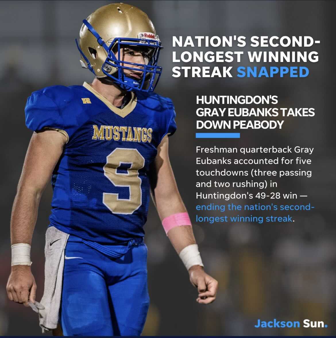 What a game!  👏👏👏👏A wild mustang jumped over the fence last night and headed across the prairie…look forward to watching this young man grow on and off the field…great win for the MUSTANGS! #grayeubanks