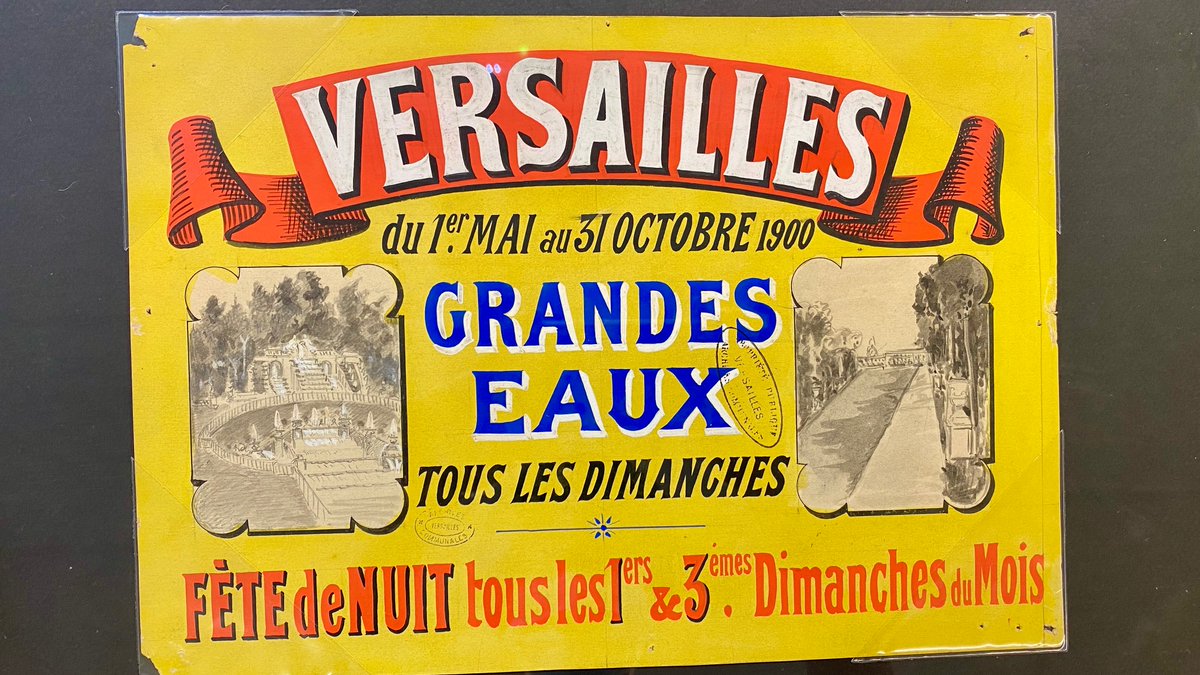 Les Grandes eaux musicales <a href="/CVersailles/">Château de Versailles</a> jusqu’au dimanche 31 octobre 2021! 
Voici une affiche en 1900 archivée dans les archives communales de <a href="/Versailles/">Versailles</a> .