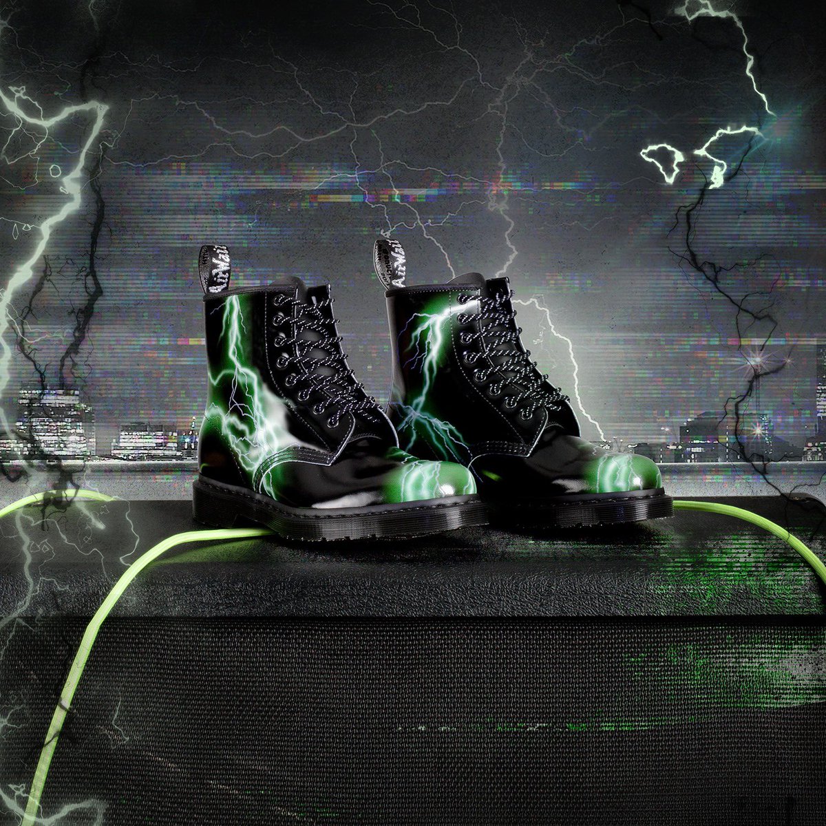 Dr. Martens Black and Green Lightning Boots Dr. Martens 1460 Flash lightning print black leather... | Depop main image 3