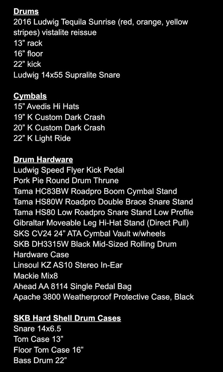 Full list of stolen gear. Thank you to everyone who has reached out - especially those in Akron.