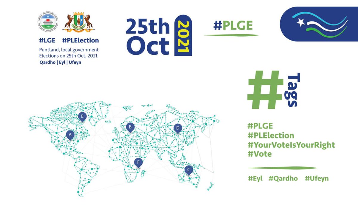 please use these hashtags when posting about Current Local government Elections in #Puntland  #PLGE #PuntlandElections. #YourVoteIsYourRight #Vote