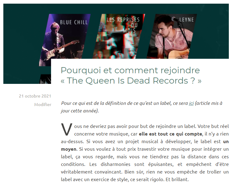 TQIDrecords's tweet photo. 📇 #blog 

Vous pensez avoir besoin d'un label ? Vous voulez rejoindre The Queen Is Dead Records ?🤓 https://t.co/mYGmmpzRds

Au programme :
- Philosophie et esthétique
- Responsabilisation et entraide
- Problèmes et solutions
- Musique et image
- Bien préparer son projet musical https://t.co/jS30OY77cY