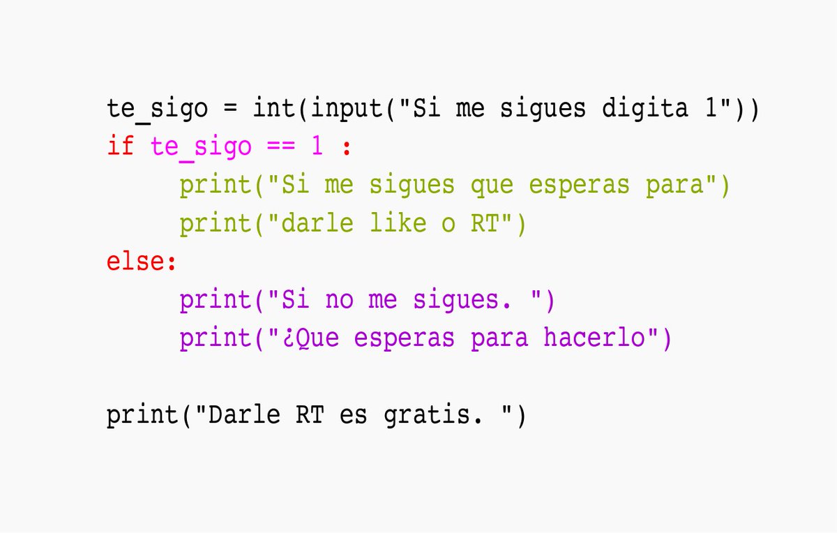 juriel0000's tweet image. La mejor manera de apoyar esta iniciativa es dándole RT o me gusta. 

En el siguiente código vemos el uso de ==   . Recordemos que == es la manera de preguntar si dos valores son iguales. 
#python 
#AprendeProgramación 
#AprendePython