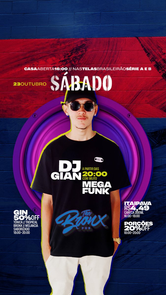 TheBronxPub's tweet photo. SÁBADO 💥🚀 a partir das 16h
Sonzeira braba com @djgian041 a partir das 20:00 com muito MEGAFUNK

⚡️ PROMOS ATÉ 20h:
🍺 CANECA ITAIPAVA R$4,49 300ml
🍹 GIN 50%OFF
🍟 PORÇÕES 20%OFF

📺 JOGOS NAS TELAS: Brasileirão Série A e B
——————
🚀 #vemprotheBRONX #paranagua #sabado #megafunk https://t.co/vrM64Iky7O