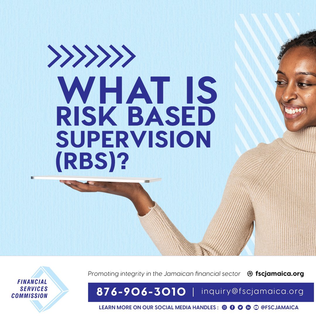 FSCJamaica's tweet photo. In our oversight of the insurance, private pensions and securities industries, the FSC has embarked on a medium-term project to adopt this cohesive risk-based supervision (RBS) methodology.

RBS will be implemented in phases.

#RBS #RiskBasedSupervision #FSCStrong #FSCJamaica https://t.co/mYgNxpTVh9