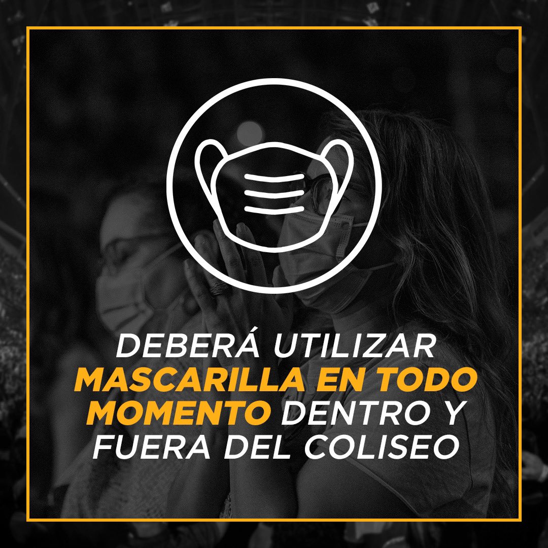 ColiseoPR's tweet photo. RECORDATORIO: Para que los eventos se lleven a cabo de una manera segura y siguiendo los protocolos de salud y seguridad de #VenueShield, deberá utilizar mascarilla en TODO momento dentro y fuera de las facilidades del #ColiseoPR. Agradecemos su acostumbrada cooperación. https://t.co/lbcD2scL7u