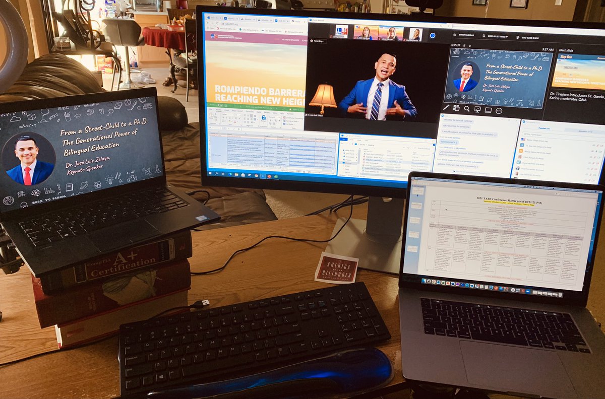 bilingualpride's tweet photo. Are you curious on how a #hybrid #bilingual conference looks like? Check it out!!! Enjoying the behind the scenes at the first ever #TABE2021 hybrid conference! Enjoying @DrZelayaSpeaks keynote this morning! Get the tissues ready! 💖🙏 https://t.co/TKZOkt4U8o