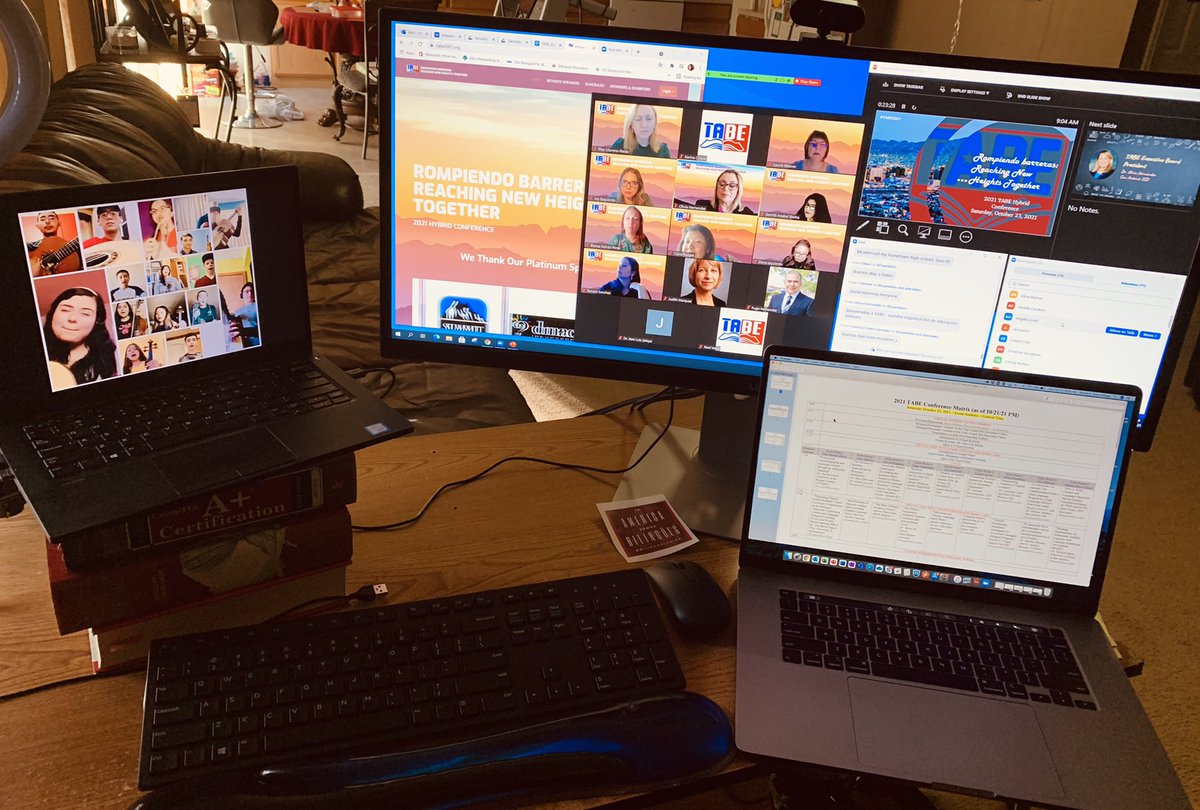bilingualpride's tweet photo. Are you curious on how a #hybrid #bilingual conference looks like? Check it out!!! Enjoying the behind the scenes at the first ever #TABE2021 hybrid conference! Enjoying @DrZelayaSpeaks keynote this morning! Get the tissues ready! 💖🙏 https://t.co/TKZOkt4U8o