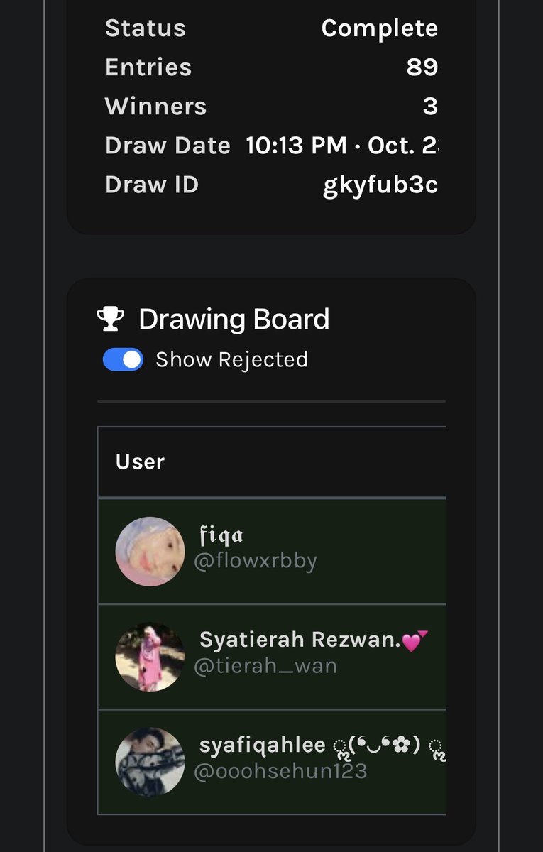 themorahijabs's tweet photo. 🕊WINNER ANNOUNCEMENT🕊

RM3 FOR 3 WINNERS🤍

🪐@flowxrbby 
🪐@tierah_wan 
🪐@ooohsehun123 

CONGRATS!✨ 
DM me in 24h to claim ya!
Thankyou so much for joining my first small giveaway. Doakan i murah rezeki, dapat sale lebih lagi and dapat buat giveaway lagi untuk you guys🤍 https://t.co/ZhW4VfZe4I