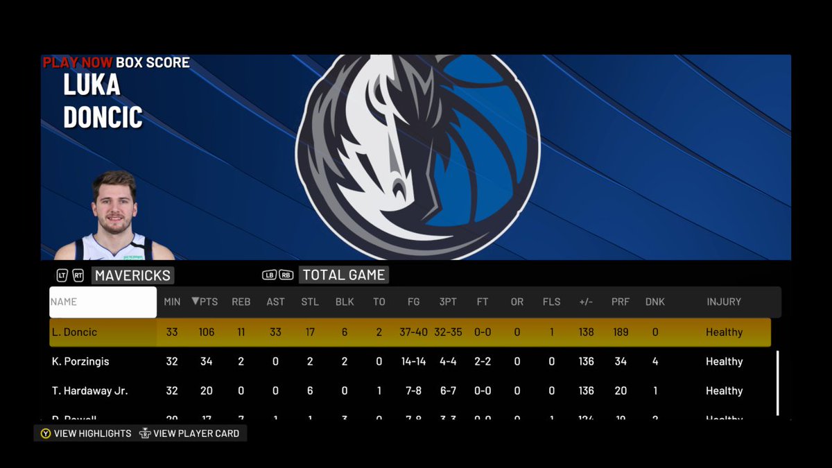VfSlasher's tweet image. #2ktvlukachallenge #Contest  @NBA2K @NBA2K_2KTV @luka7doncic quadruple double stat line with the cover athlete himself breaking 3 records 106-33-17-11🥶