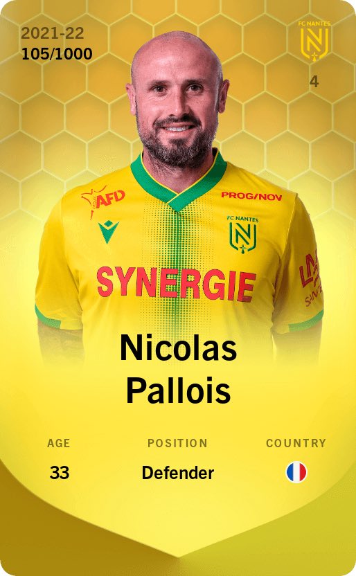 MarieLBI_'s tweet photo. #Concours #Sorare 🎁

🟡 Limited 105/1000
🇫🇷 Nicolas Pallois (FC Nantes)

RT &amp; ❤️ le tweet
Follow @pronostiqueuses 

Certes vieux mais titulaire indiscutable en Ligue 1 🤝

☄️ Lance-toi dès maintenant : https://t.co/e4FBdJOiE7 https://t.co/FIa6PI1sts