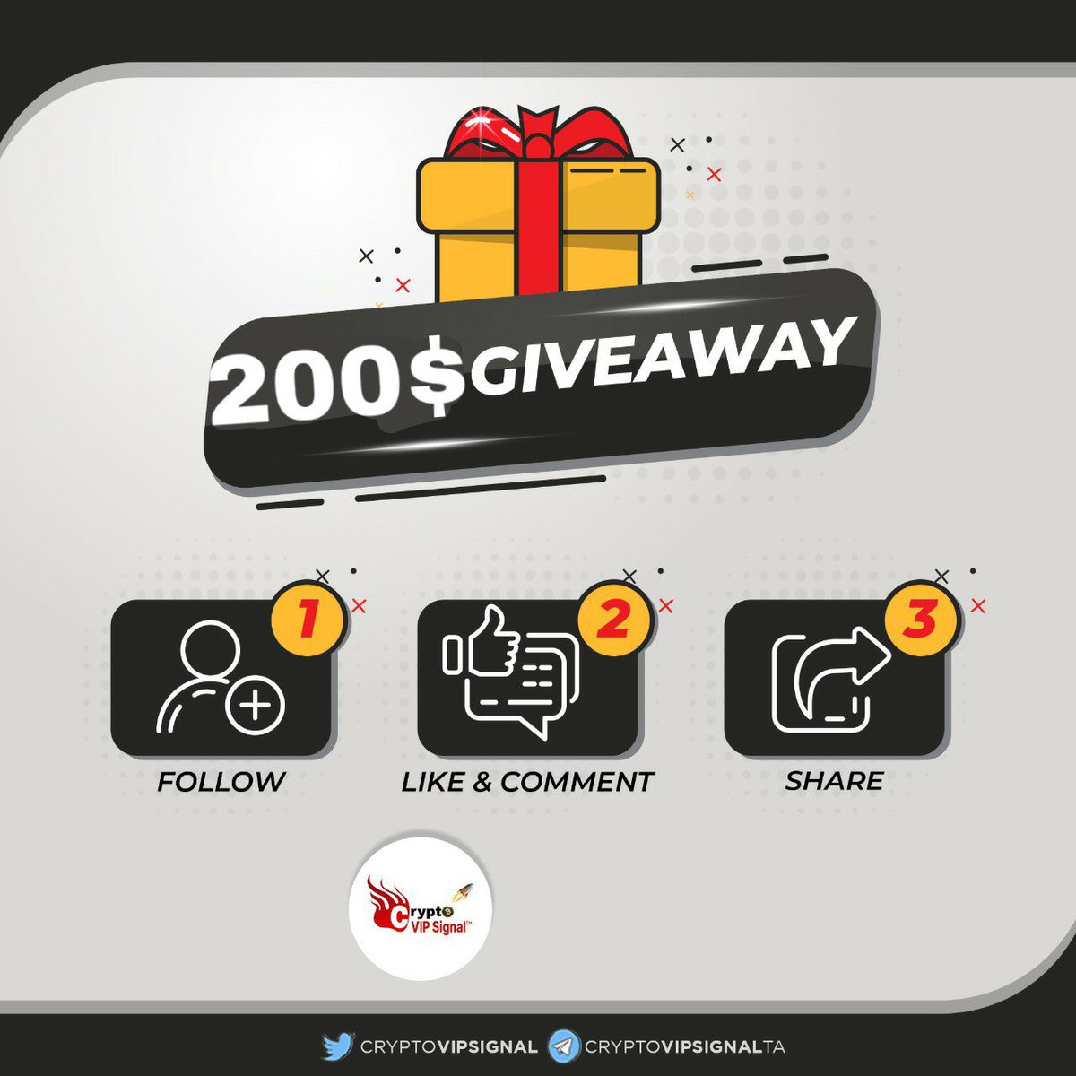 Sürpriz Hediye🎁

Şanslı 2 kişiye, 200$ Hediye Ediyoruz.🎉

 Katılmak için;

🔸@CrptoVIPsignal hesaplarını takip et.

🔹Bu gönderiyi RT, Beğen

🔻Telegramı Takip

t.me/CryptoVIPsigna…