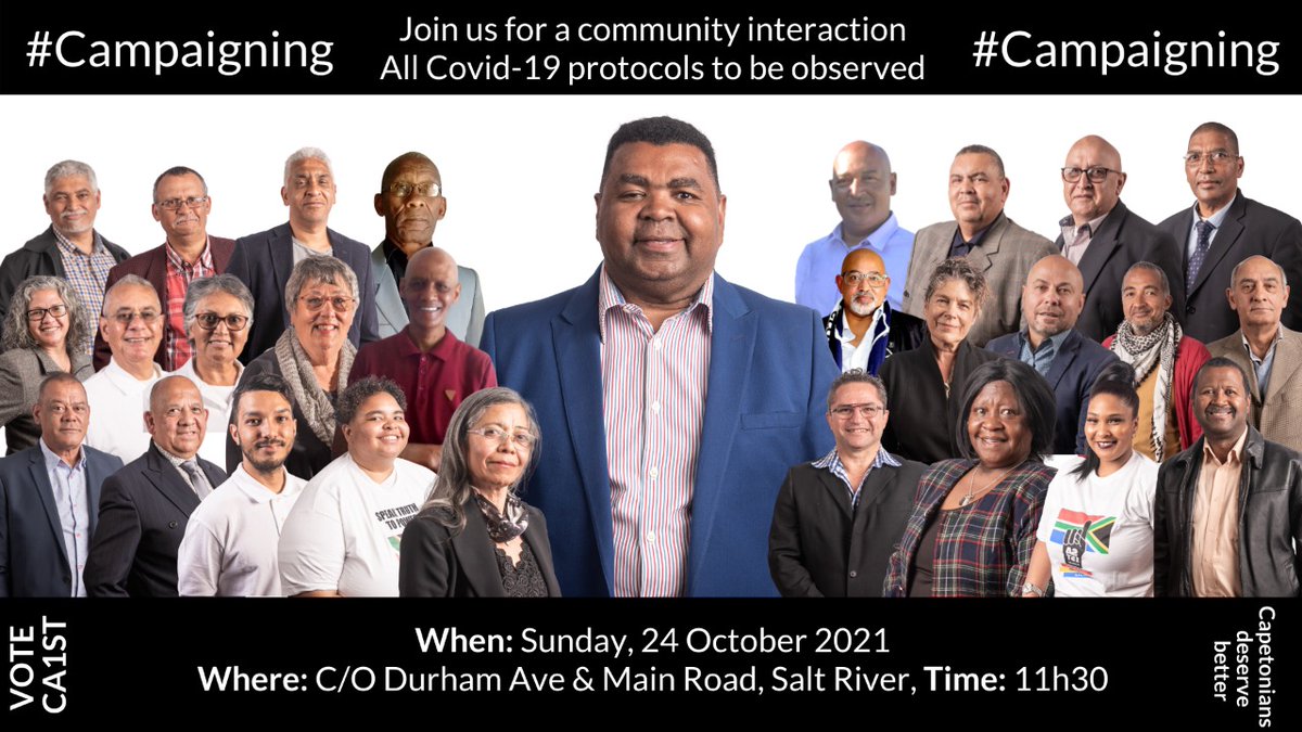 CA1st_SA's tweet photo. Join us tomorrow for a community interaction in Salt River, c/o Durham Avenue and Main road https://t.co/PZU5WYi720 #VOTECA1st #CredibleAlternative1st #CapetoniansDeserveBetter https://t.co/SaPn0GB8M3