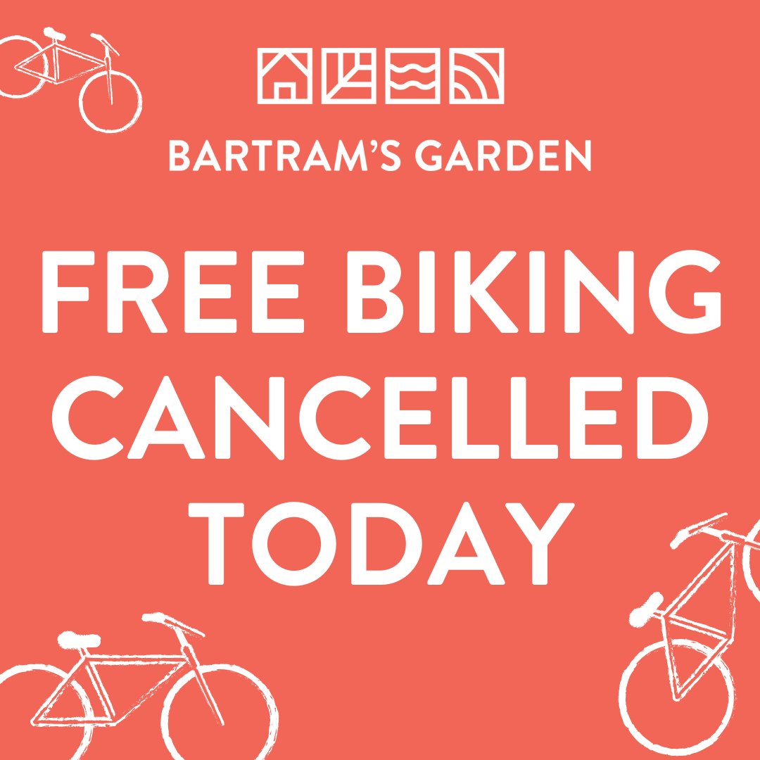 Hi folks, unfortunately today's Free Bike Rentals (Saturday, 10/23) needed to be cancelled, along with the Learn to Ride class and trail tour. We apologize for the inconvenience! Hope to see you next Thursday-Saturday instead! 🚲

SEE UPCOMING DATES: bartramsgarden.org/event/free-bik…