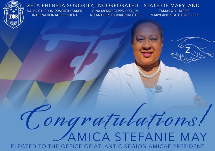 zphibmaryland's tweet image. Congratulations to our Friend, Amica Stefanie May on being elected as the Atlantic Region Amicae President. Thank you President May for your hard work, commitment and friendship. You represent our State and Region well. #zphibmd #ZetaAmicae #atlanticregionzetas #zetaphibeta