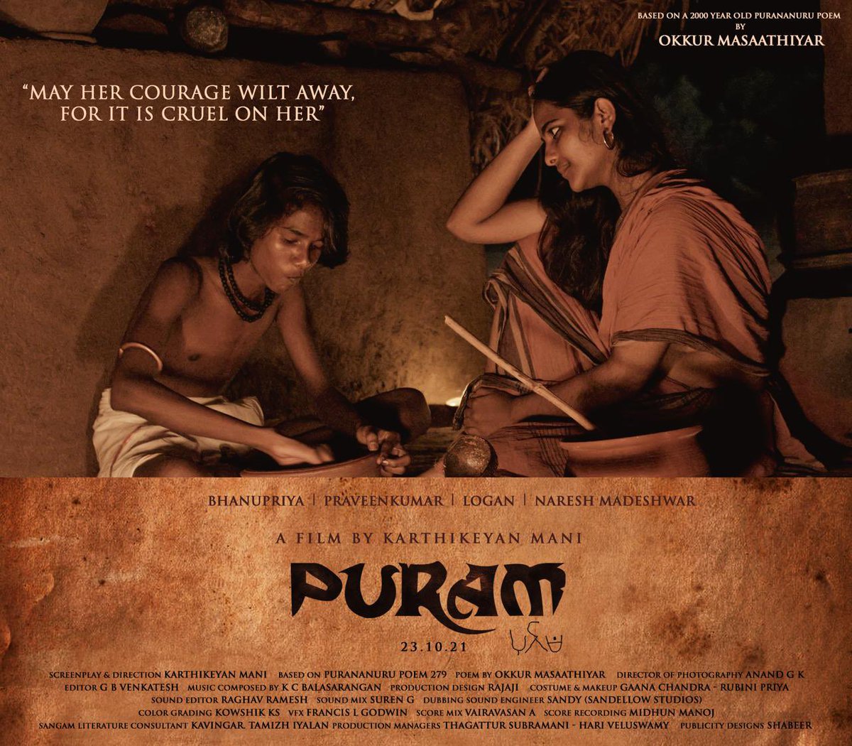 aishu_dil's tweet photo. #Puram, a women-centric Short fiction based on a Purananuru poem by Sangam era poetess Okkur MaSaathiyar. https://t.co/y04PhWfQRy
Congrats @Puram_TheFilm @keyanmk @bhanu___priyaa Praveen @actorthelogan @NareshMadeswar @gk_anand @KCBalasarangan @fcompanionsouth https://t.co/qn6t1UGIKY