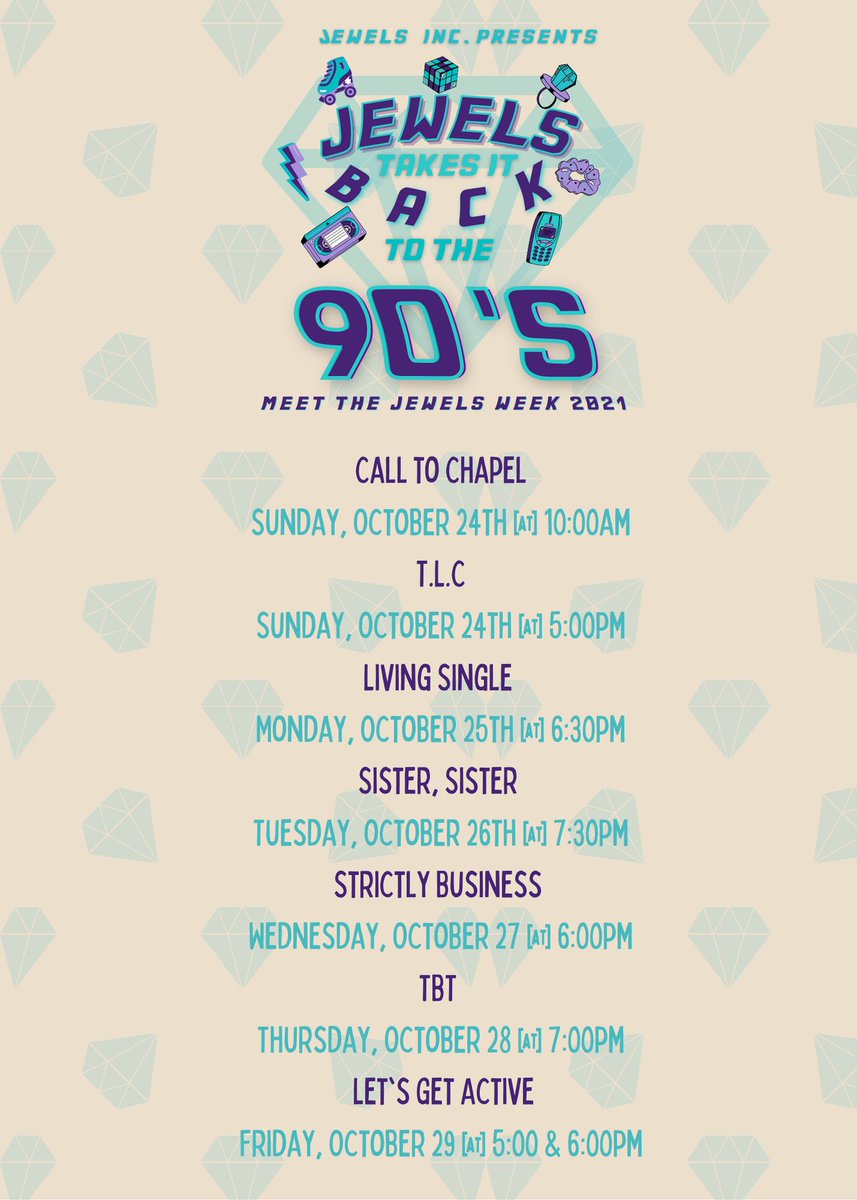 Jewels takes it back to the 90’s!

It’s Meet the Jewels Week, 90’s style! Join us next week for a week full of old school vibes and events, you won’t want to miss this! 

With love, the Jewels 💎💜