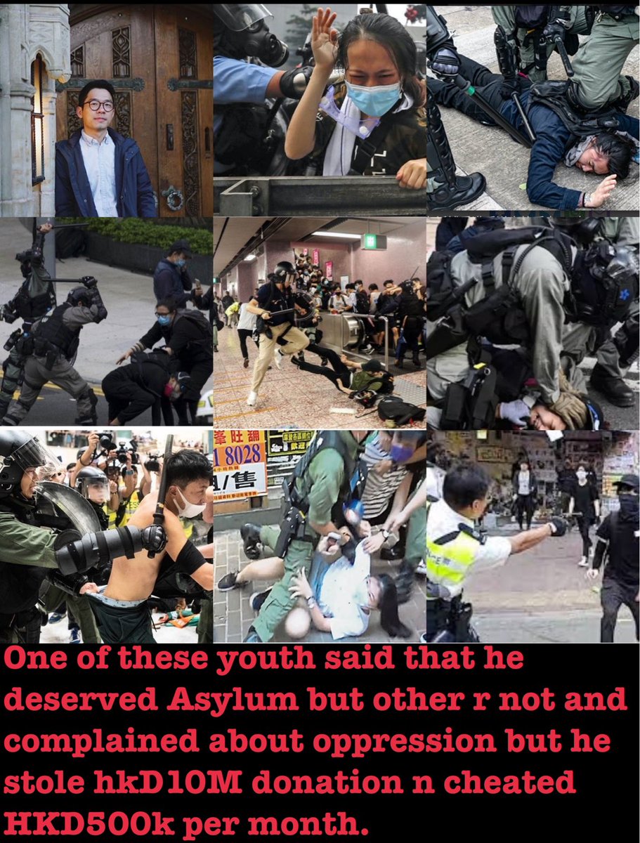 Youaresobad321's tweet photo. 1. Nathan law wasnt in HK during protest n fight against ccp.
2. He stole >10M donation of Demosisto.
3. He cheats Hker 500k/mth
4. He wasnt the oppressed one n left HK by business class approved by ccp, HKPF never investigate his money
5. His master degree was sponsored by CCP https://t.co/qxwKteHlm2