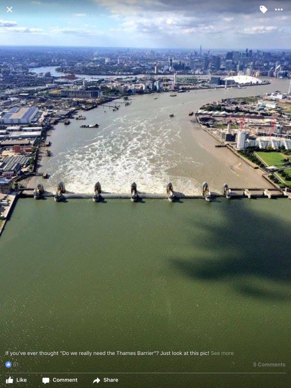 On Thursday the Thames Barrier closed for the 200th time in its history. Here's an image of the Barrier doing its job #London #floodrisk #floodaware #Engineering #steel #environment  #ThamesBarrier #Thames #climate #SEA @AlanBarrierEA