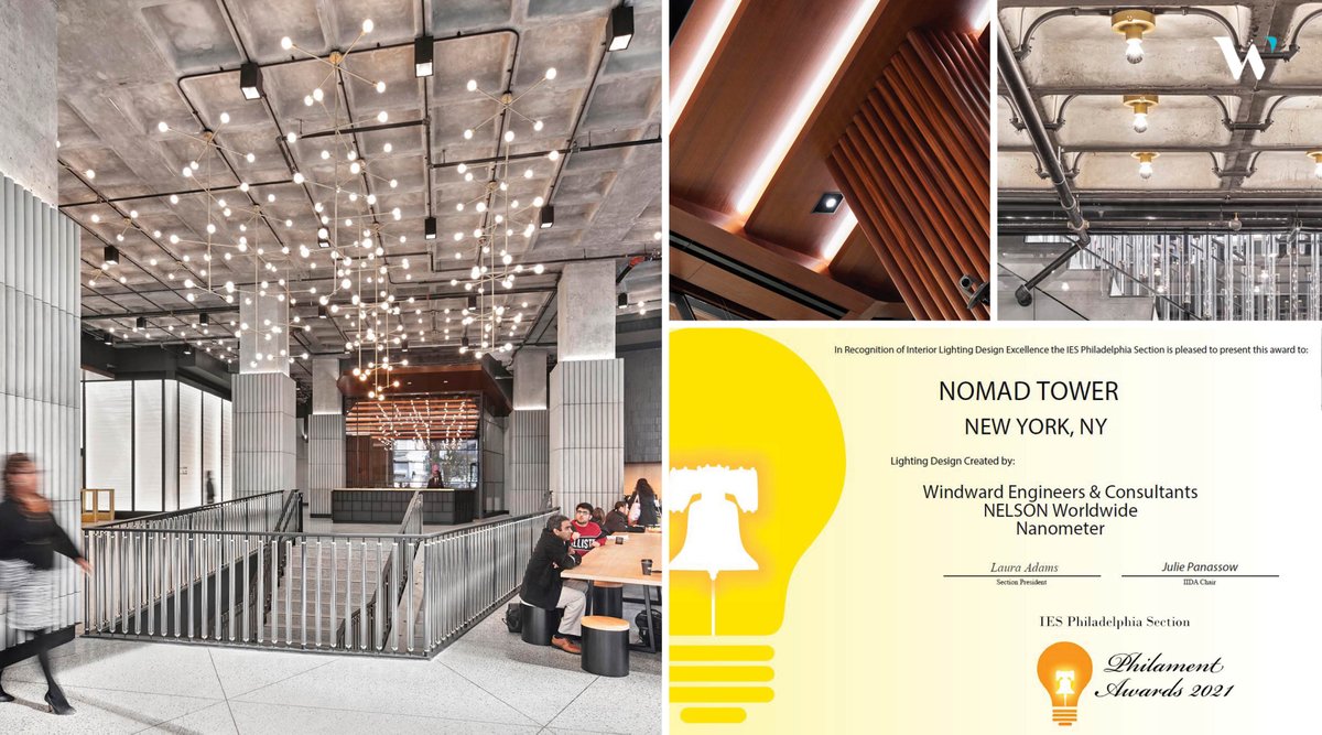We’re excited to share that our lighting designs at NOMAD Tower located in NYC have been recognized by IES Philadelphia Section for best Interior Lighting Design during the 2021 Philament Awards. Congrats to our clients and partners. #EngineeringTheFuture 
#LightingDesign