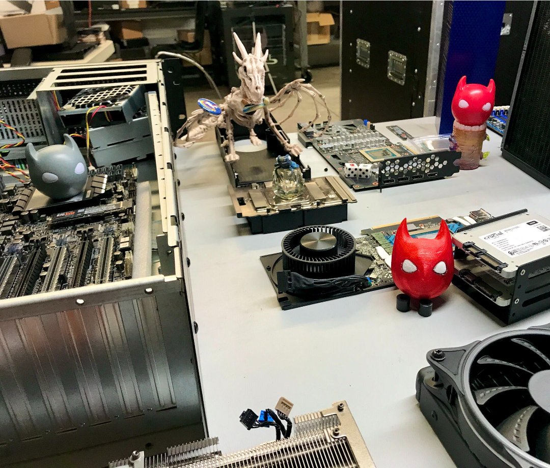 Silverdraft's tweet photo. When the engineers are away the devils will play! Shout out to our badass engineers who make the magic happen by putting our systems together! ๐ #render #supercomputer #silverdraft #demon #upgrades #virtualproduction #design #engineering #visualiztion #servers #gpu #devil https://t.co/oyKWovi4SJ