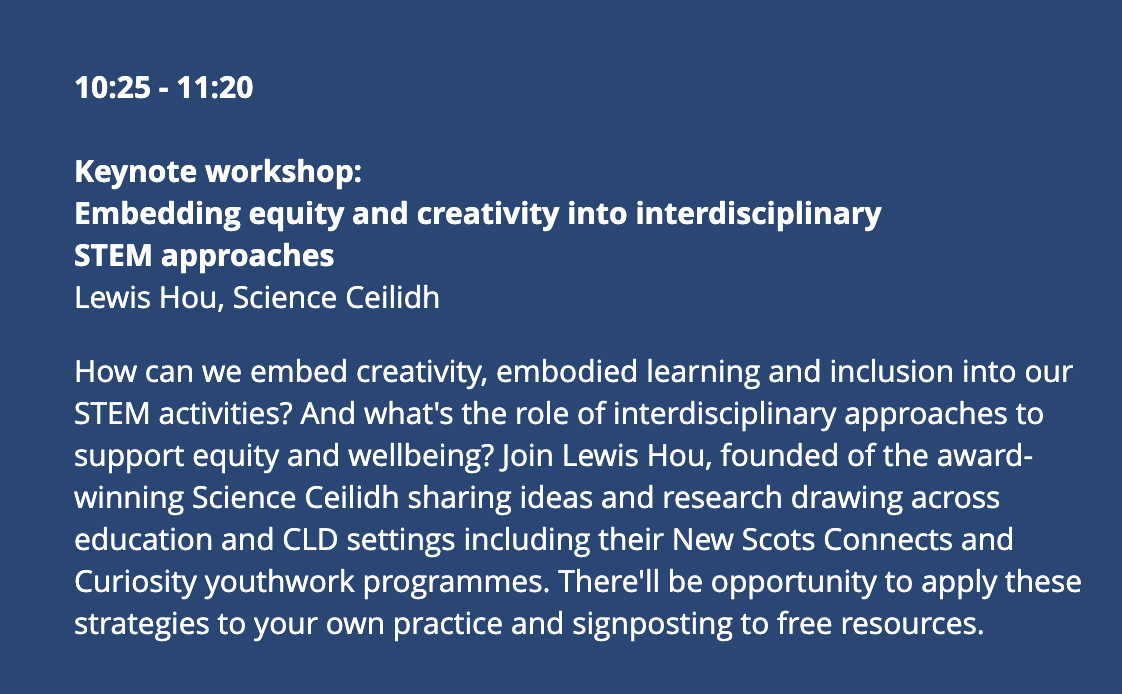 fiddleBrain's tweet photo. Looking forward to our #YoungSTEMLeaderWeek keynote workshop tomorrow on embedding equity &amp; creativity into IDL. I'll be sharing ideas from our youth &amp; school programmes including with @MCFB1 @MathsWeekScot &amp; #DearGreenPlace @PlatformGlasgow

Join us live Sun 10:25👇#TAConference https://t.co/TOKgPLXfni