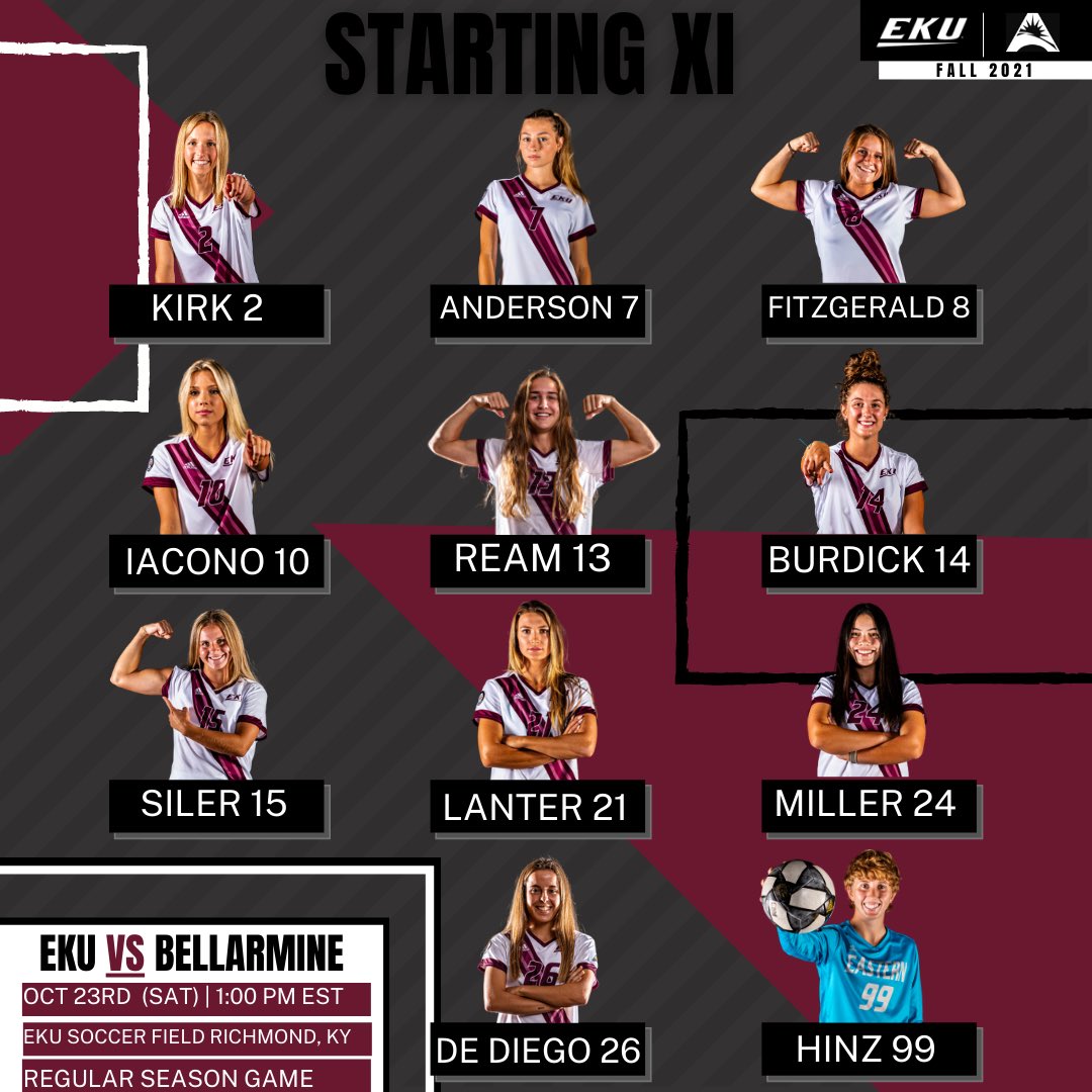EKUWSOC's tweet photo. Starting XI for our last regular season home game! 💪‼️ https://t.co/bHZ8bArEVa