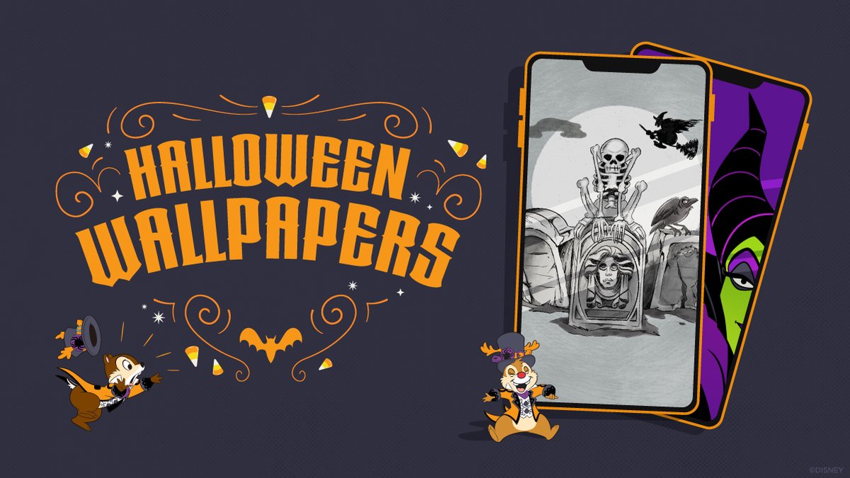 DisneyParks's tweet image. Our dreadfully delightful digital wallpapers - say that three times fast - will have you grim grinning all the way to Halloween! Download now: bit.ly/3m7ffs4 🎃👻