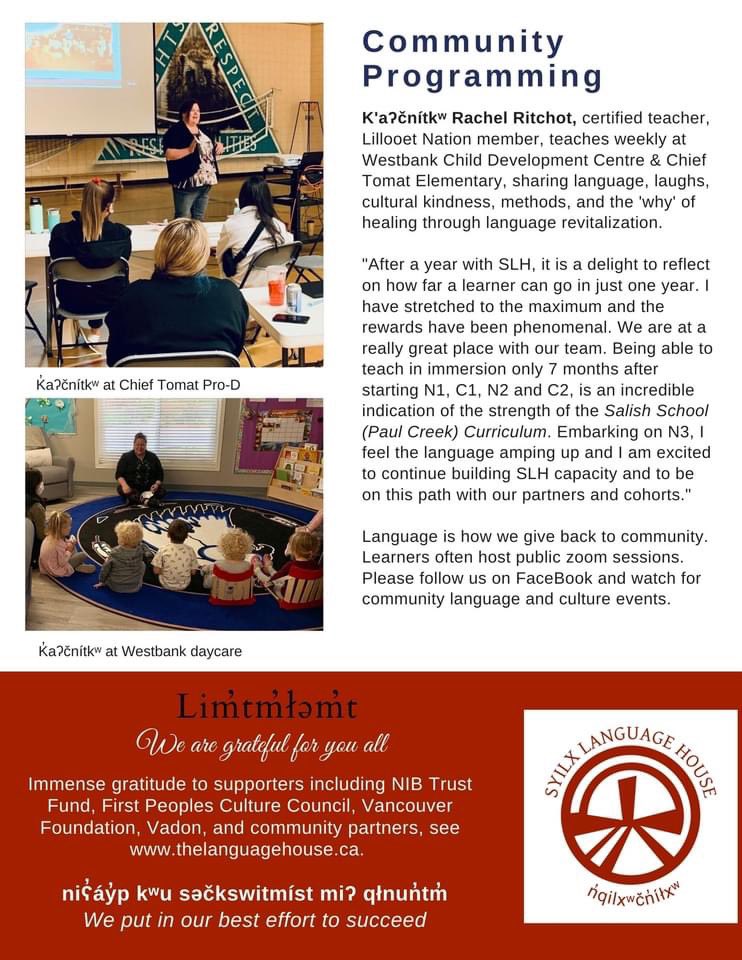 Fall newsletter, Syilx Language House. Adult fluency, Elder recording, Community programming. #adultimmersion #revitalization #successfulmethods