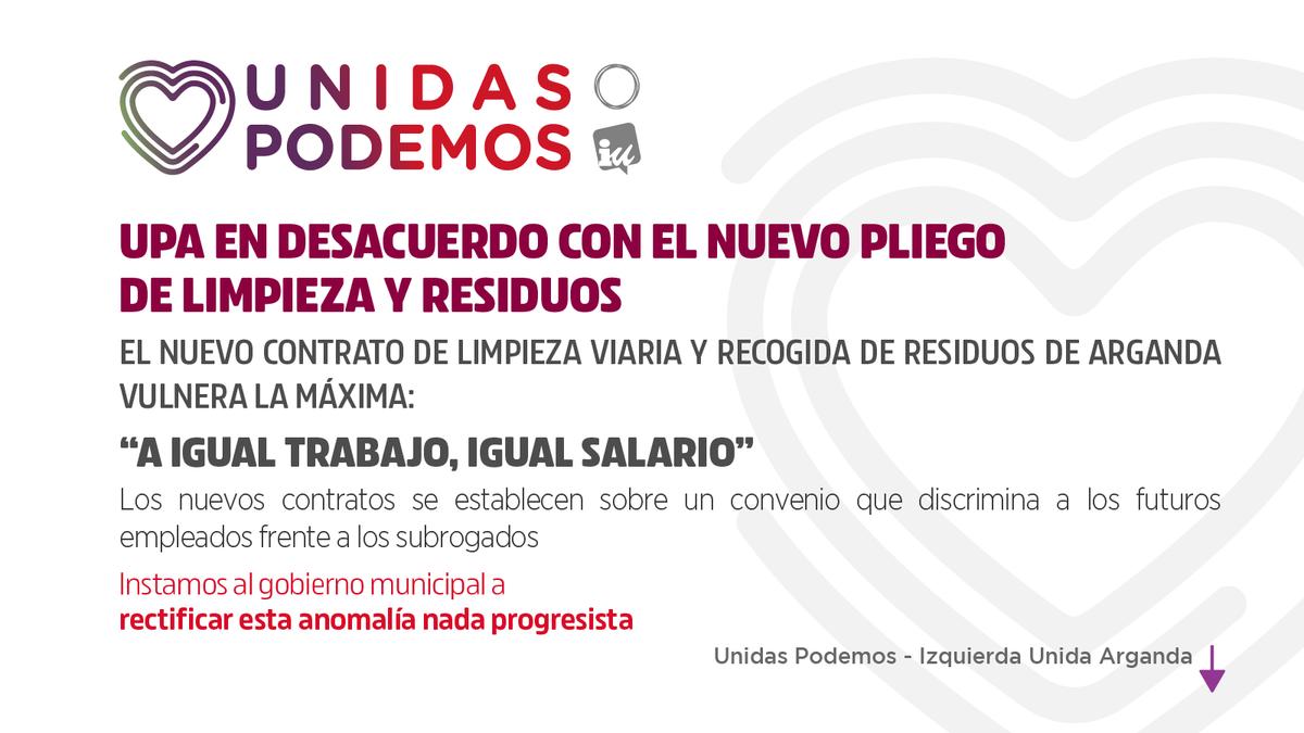 UPArganda's tweet photo. Nos mostramos en desacuerdo con el nuevo Pliego de Limpieza Viaria y Recogida de Residuos del Ayuntamiento de #Arganda

Hilo aquí 👇🏽 https://t.co/VXzsfRjLrk